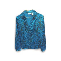 Worthington Blue Black Print Long Sleeve Button Down  Blouse Top Size 10... - $7.92