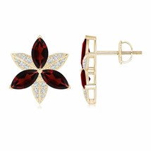 Authenticity Guarantee 
ANGARA Garnet and Diamond Trillium Flower Stud Earrin... - £537.91 GBP