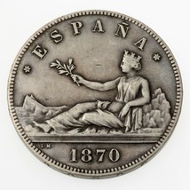 1870 Spagna 5 Pesetas Moneta D&#39;Argento In Ottime Condizioni, KM 655 - $345.52