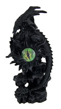Scratch &amp; Dent Portal Protector Black Dragon Perched On Fiery Green Eye Statue - £16.62 GBP