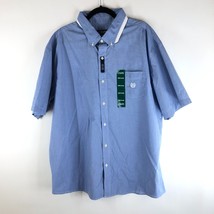 Chaps Mens Button Front Shirt Easy Care Short-Sleeve Plaid Cotton Blend Blue 3XL - £30.50 GBP