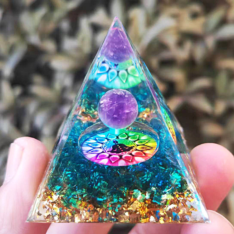 Natural Orgonite Pyramid Reiki Amethyst Energy Healing Chakra Meditation... - $11.99