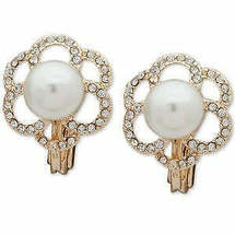 Anne Klein Pearl Gold Tone Pearl Comfort Clip Pav © Button Earrings - £15.18 GBP