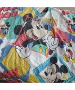 VINTAGE Disney Mickey Mouse Cut Twin Flat Flannel Sheet Craft Quilt MATE... - £14.93 GBP