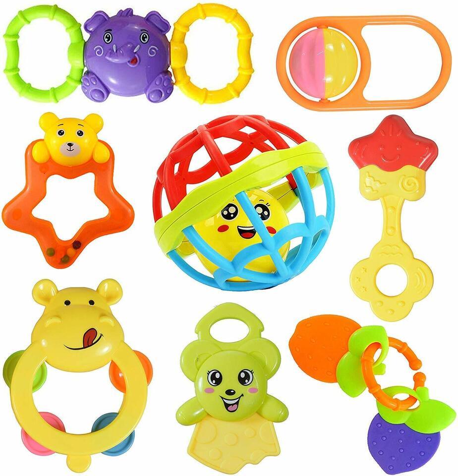 An item in the Baby category: Pack of 8 Colourful Plastic Non Toxic Attractive Rattle for New Borns Multicolor
