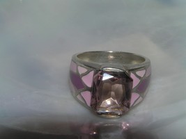Estate Wide 925 Marked Shades of Purple Enamel w Octagon Rhinestone Ring Size 8  - £29.80 GBP