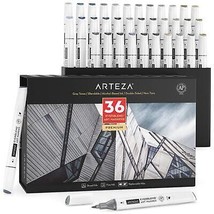 Arteza Art Alcohol Markers Set of 36 Grayscale Blendable Medium Chisel and Fi... - £39.95 GBP