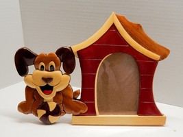 Marquetry Carved Wooden Dog with Doghouse 4x6 Picture Frame Free Standing - £19.97 GBP