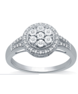 Genuine Diamond Cluster Cocktail Ring in Sterling Silver Size 7 - $1,036.48 MXN