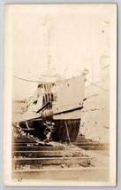 RPPC Military Damaged Ship Drydock Brest France 1918 Real Photo Postcard T27 - £11.95 GBP