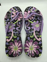 Vera Bradley Purple Punch Floral Thong Flip Flops Size 9/10 Women’s Sandals - £7.39 GBP