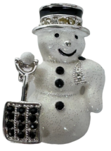Christmas Snowman Brooch Pin Enamel Jewelry Winter Snow Shovel Frosty Holidays - £16.07 GBP