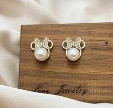 Girls 14K Gold Plated Disney Minnie Mouse Ears Bow CZ Rhinestone Stud Earrings - £7.96 GBP