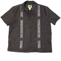 Haband Guayabera Black Full Zip Embroidered Short Sleeve Shirt Pockets M... - £18.87 GBP