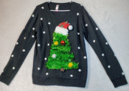 No Boundaries Christmas Sweater Women Size XL Black Knit Long Sleeve Round Neck - £12.71 GBP