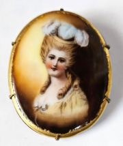 antique victorian porcelain hand painted portrait brooch 2.1/8&quot; x 1.5/8&quot; - $54.45