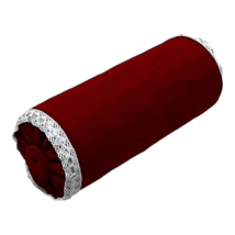 Decorative Bolster Pillow, Red Wine Velvet, Decorative Button, Glamour, 6x16&quot; - £43.16 GBP