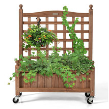 Costway Wood 32in Planter Box w/Trellis Mobile Raised Bed for Climbing Plant - £94.31 GBP