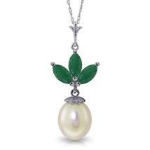 4.75 Carat 14K Solid White Gold Gemstone Necklace Natural Pearl Emerald 14&quot;-24&quot;  - £299.08 GBP