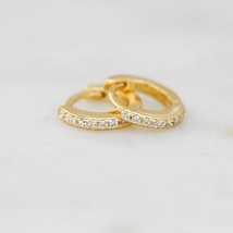 Round Simulated Diamond Hoop Huggies Earrings 14k Yellow Gold Plated Silver Xmas - $29.99