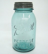 Vintage Blue Ball Perfect Mason Quart Jar #4 w Porcelain Lined Zinc Lid ... - £11.06 GBP