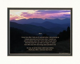 Mom Gift With Thank You Mom Poem Mt Sunset Photo, 8X10 Double Matted Mother Gift - £29.80 GBP
