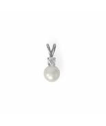 925 Sterling Silver Freshwater Pearl &amp; Created Diamond Slide 14.5mm Drop... - £60.94 GBP