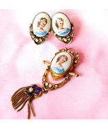 1940s Victorian Revival Hand Paint Limoges FRANCE Brooch Pendant Earring... - $178.20