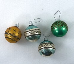 4 Christmas Ornament Shiny Brite (1 Green, 1 Gold, 2 Blue) 2.5&quot; Vintage - £14.87 GBP