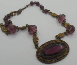 Vintage Victorian Faceted Purple Glass Pendant Necklace 12k GF Stamp near Clasp - $316.80