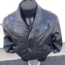 Wilson Black Leather Biker Jacket Mens Large Removable Lining 4 Pockets Coat - £59.75 GBP