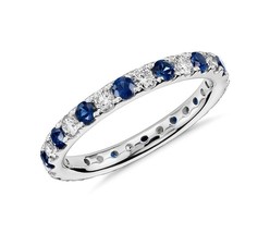 0.50 Ct Riviera Pave blue Sapphire and Diamond Eternity Ring wedding band - $74.20+