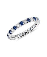 0.50 Ct Riviera Pave blue Sapphire and Diamond Eternity Ring wedding band - $193.03 CAD+