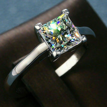 1.50 Ct Princess Cut Near White Moissanite 14k White Gold Plated Engagement Ring - £190.27 GBP