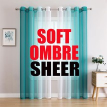 G2000 Sheer Curtains &amp; Drapes 95 Inches Long Teal And White Ombre Curtains For - £35.96 GBP