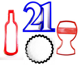 21st Birthday Number 21 Wine Glass Bottle Cap Set of 4 Cookie Cutters USA PR1037 - £6.31 GBP