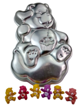 Vtg Wilton Care Bears Cake Pan Tin 1983 Birthday 2105-1793 &amp; 6 Cake Toppers Lot - $9.65