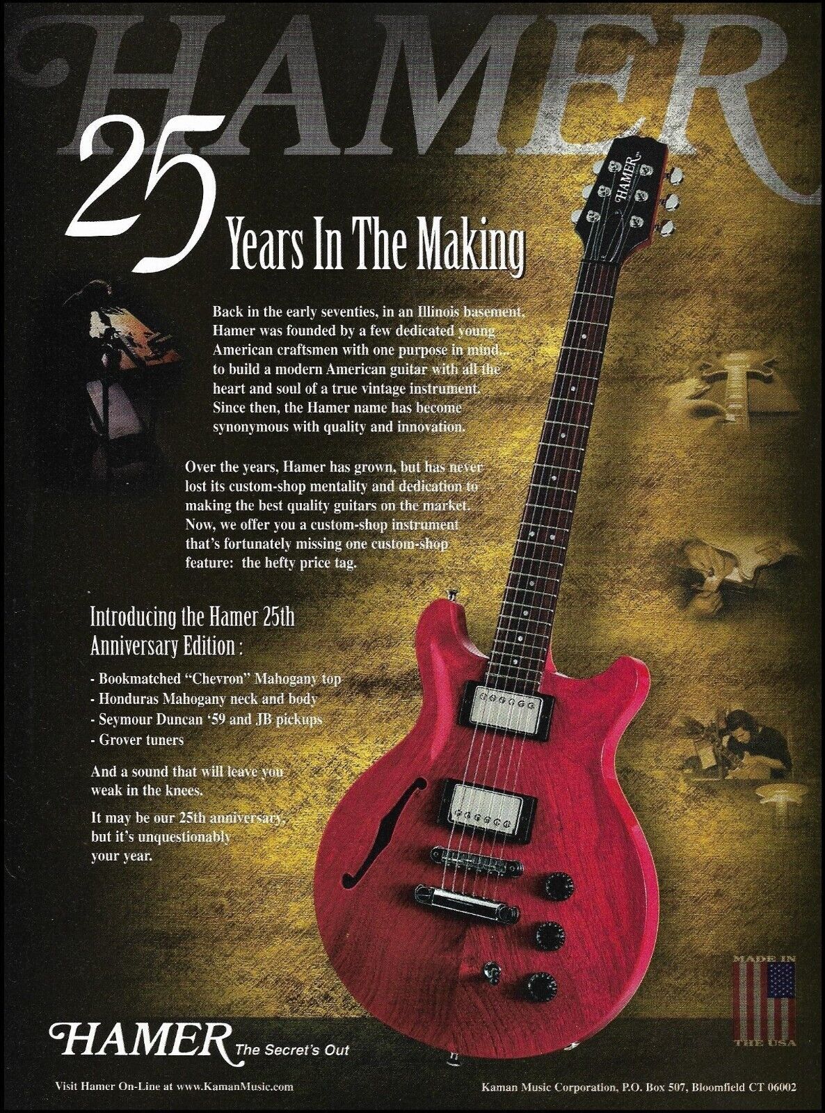 Hamer 25th Anniversary LTD Chevron Mahogany guitar advertisement 1999 ad print - £3.29 GBP