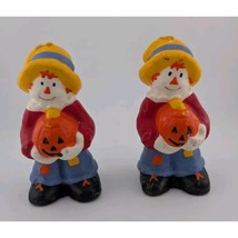 Vintage Scarecrow Halloween Candles Set Of 2 Pumpkin Decorative Wax - $14.50