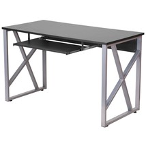 Contemporary Black Laminate Office Computer Desk with Keyboard Tray - £279.63 GBP