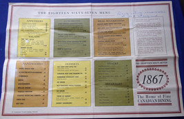 Vintage 1867 The Home Of fine Canadian Dining Menu/ Place Mat 1970’s - £8.78 GBP