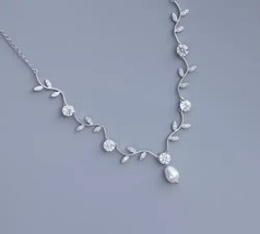 3.50Ct Round Lab Created Diamond Women&#39;s Wedding Necklace 14K White Gold Plated - £258.50 GBP