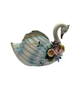 Vintage Swan Porcelain Figurine Ring Dish Floral Pink White Blue Yellow ... - $12.86