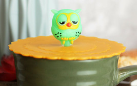 Set Of 4 Yellow Sleepy Owl Reusable Silicone Coffee Tea Cup Cover Lids A... - $14.99