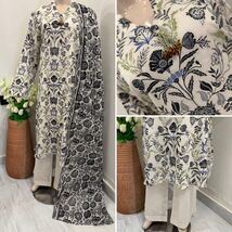 Pakistani Off White Printed Straight Shirt 3-PCS Lawn Suit  ,L - $54.45