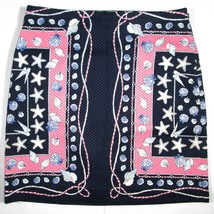 Talbots 4 Petite Navy Pink Seashell Starfish Pattern Skirt Straight Abov... - $8.99