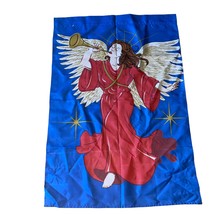 Vintage Garden Holiday Christmas Flag Angel blowing Trumpet Red Gold Blue - £20.76 GBP