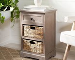 3-Drawer Storage Nightstand Side Table, Carrie White Wash/Natural Wicker... - £95.62 GBP