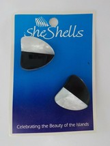 She Shells Post Earrings Black And White Shield Fashion Jewelry Hawaiian Beauty - $14.99