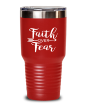 Religious Tumbler Faith Over Fear, Jesus, Christian Red-T-30oz  - $30.95